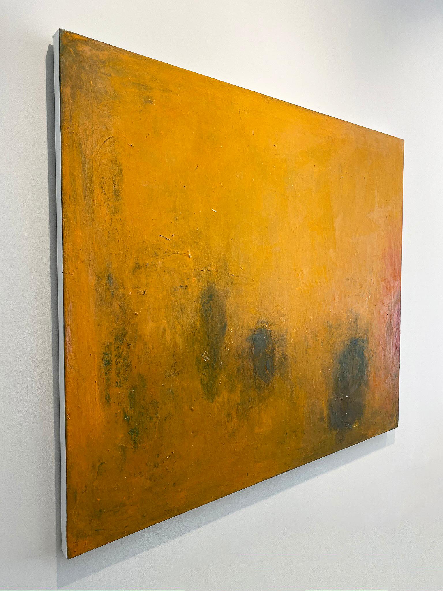 'Warmth' in 2019 by New York City base, French artist Sandrine Kern. Oil and cold wax on canvas, 40 x 46 in. This abstracted landscape painting features a landscape scene in colors of orange, red, green, and brown.

Sandrine Kern's work is