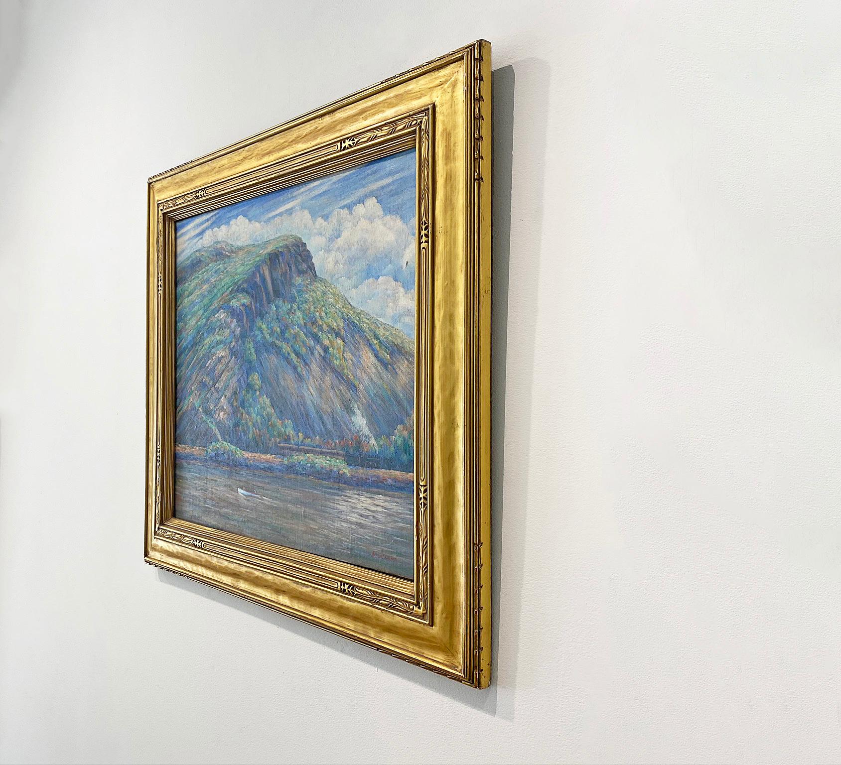 'Crows-Nest Mountain' in 1931 by New York City artist Arthur Frischke. Oil on canvas, 22 x 26 in. / Frame 30 x 32.25 in. This landscape view features Crows-Nest Mountain, located in Highlands, NY along the Hudson River. This painting features pastel