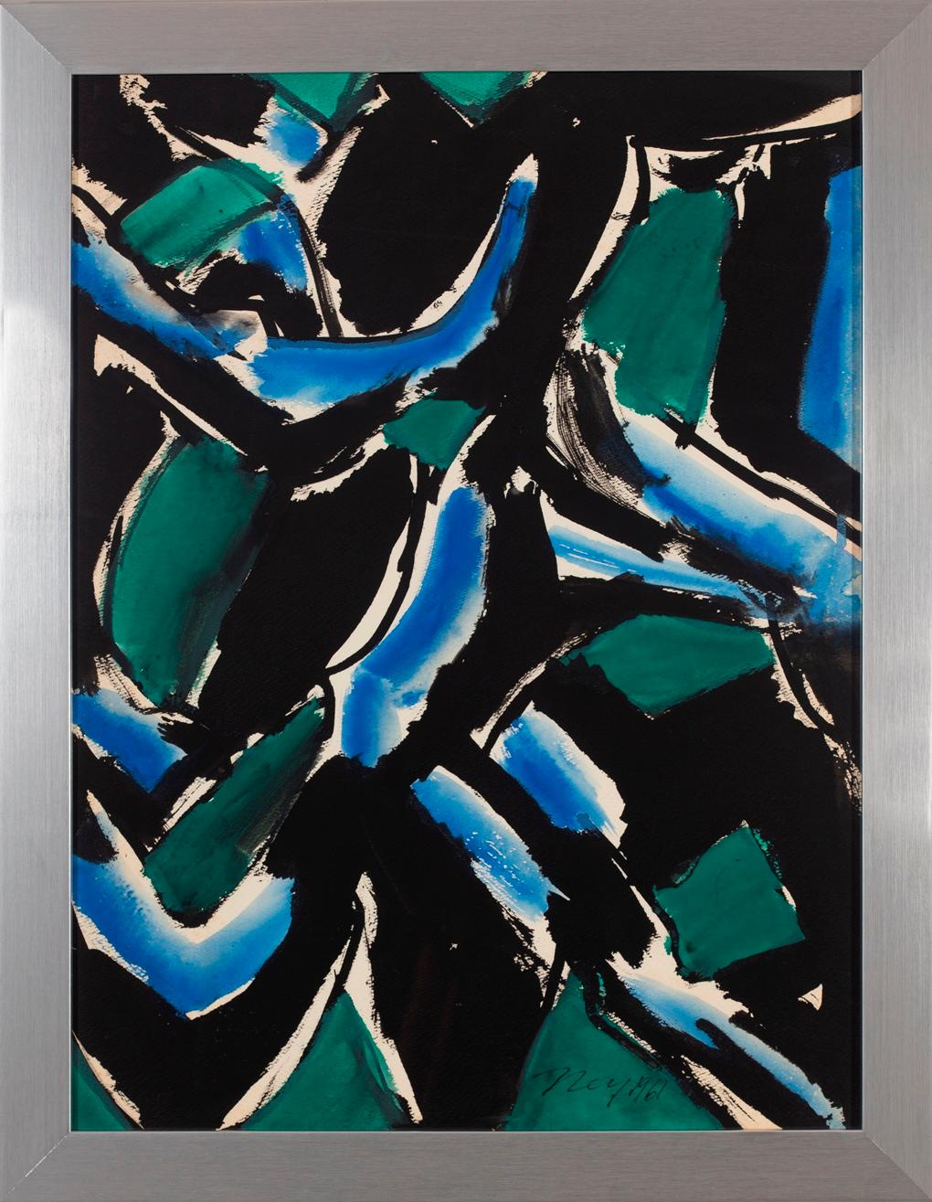 Lloyd Raymond Ney Abstract Drawing - "Blue Black & Green"