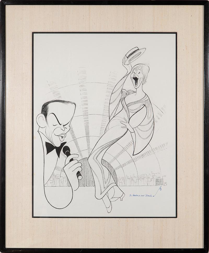Figurative Art di Albert Al Hirschfeld - "Frank Sinatra e Shirley MacLaine al Radio City Music Hall".