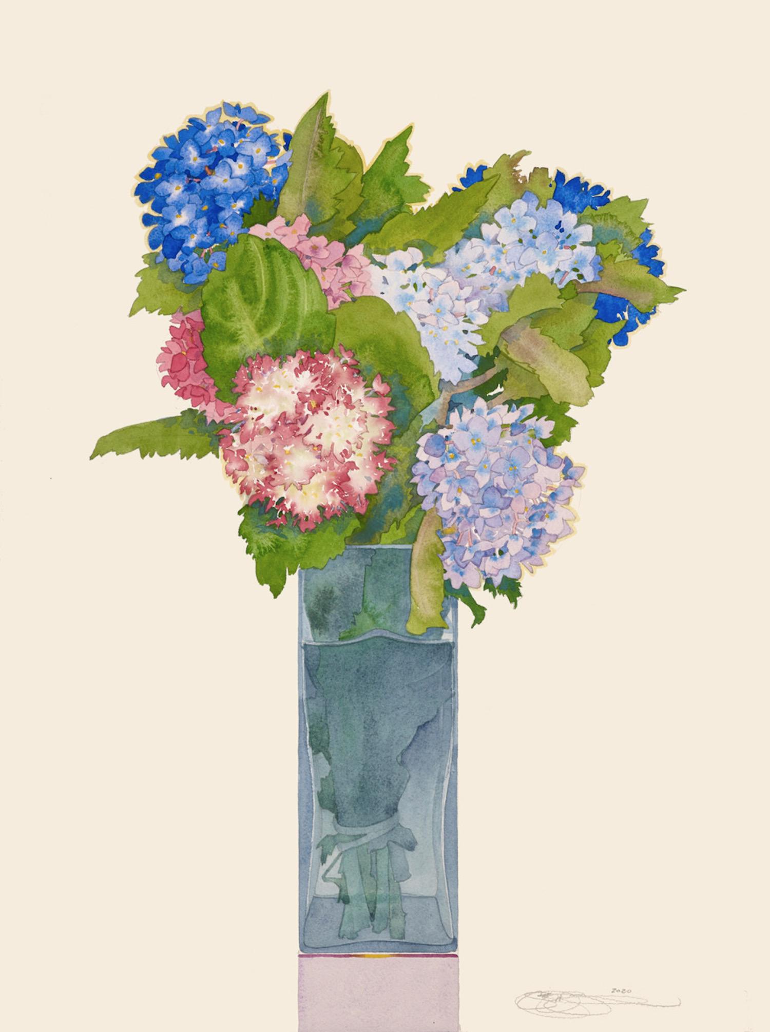 Gary Bukovnik Still-Life Painting - Hydrangeas - original watercolor