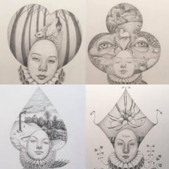 Four drawings - Okada suit of playing cards