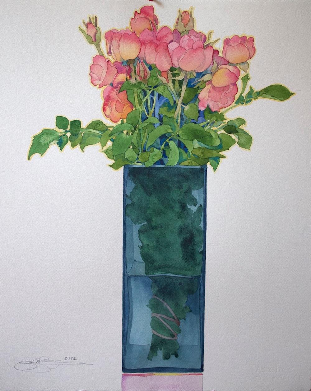 Roses in a Blue Vase