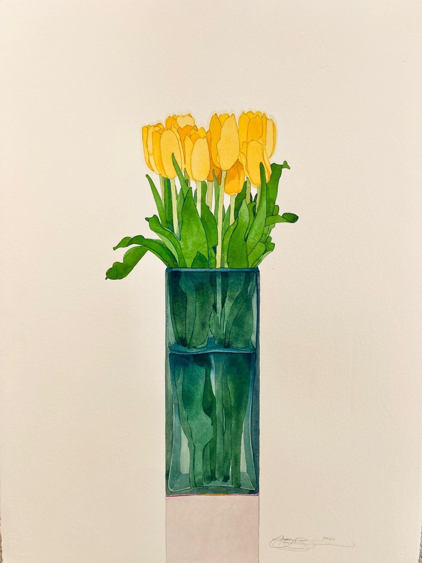 Gary Bukovnik Still-Life Painting – Stillleben mit gelben Gartentöpfern