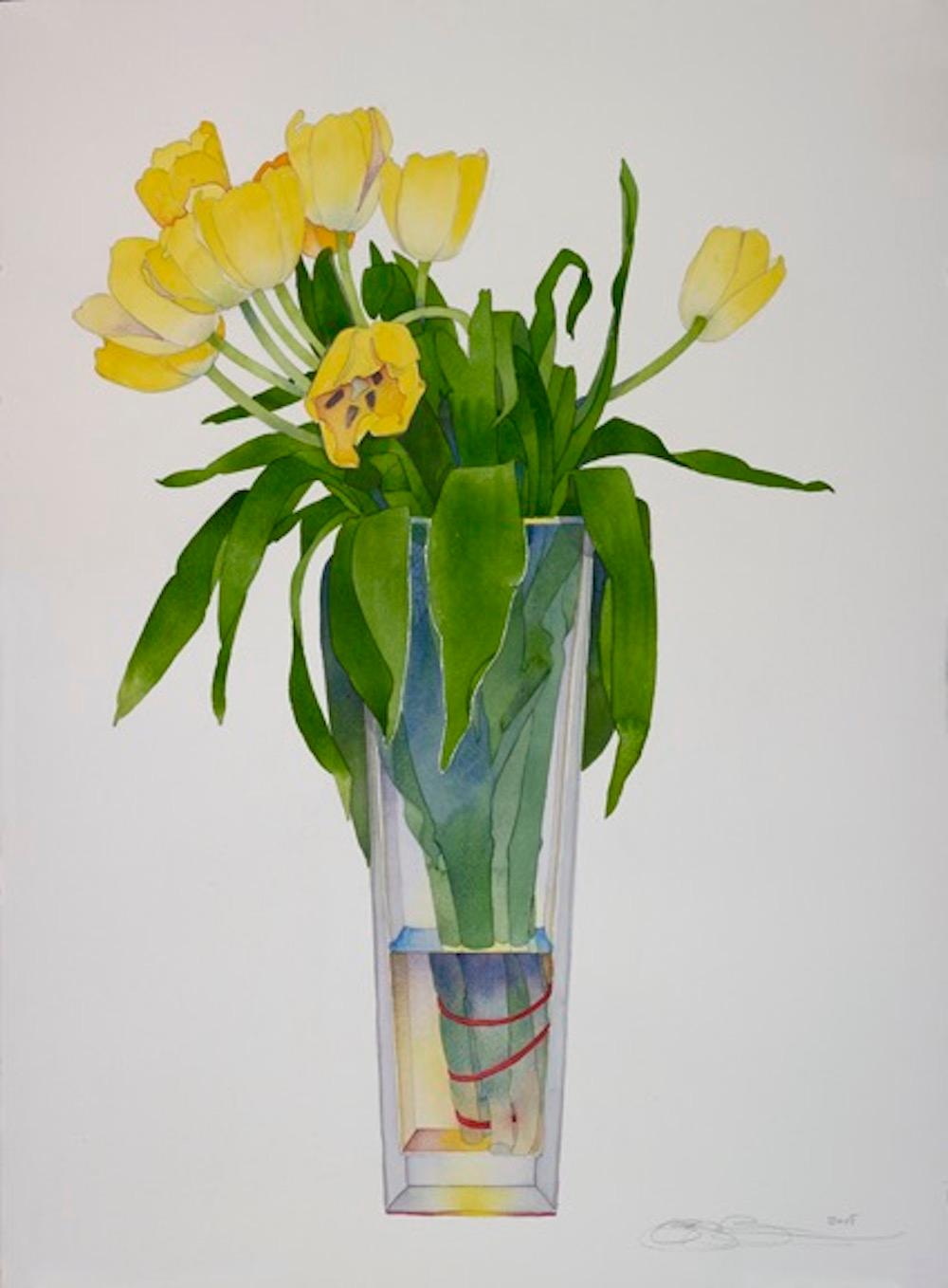 Yellow Tulips in Tall Vase 