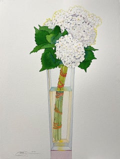 White Hydrangea in Tall Vase