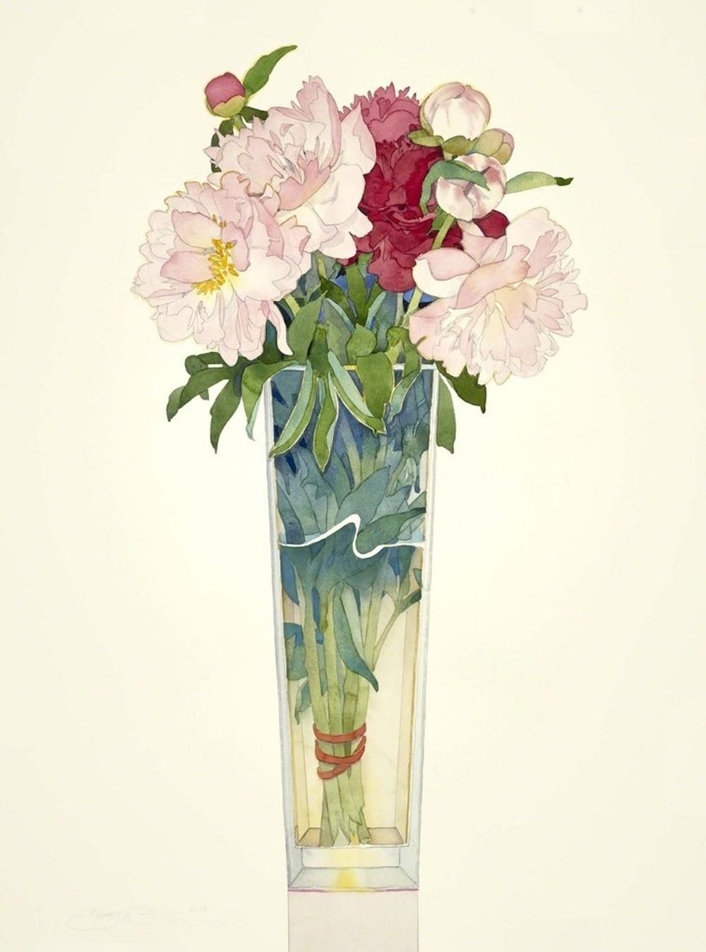 Peonies in Tall Vase