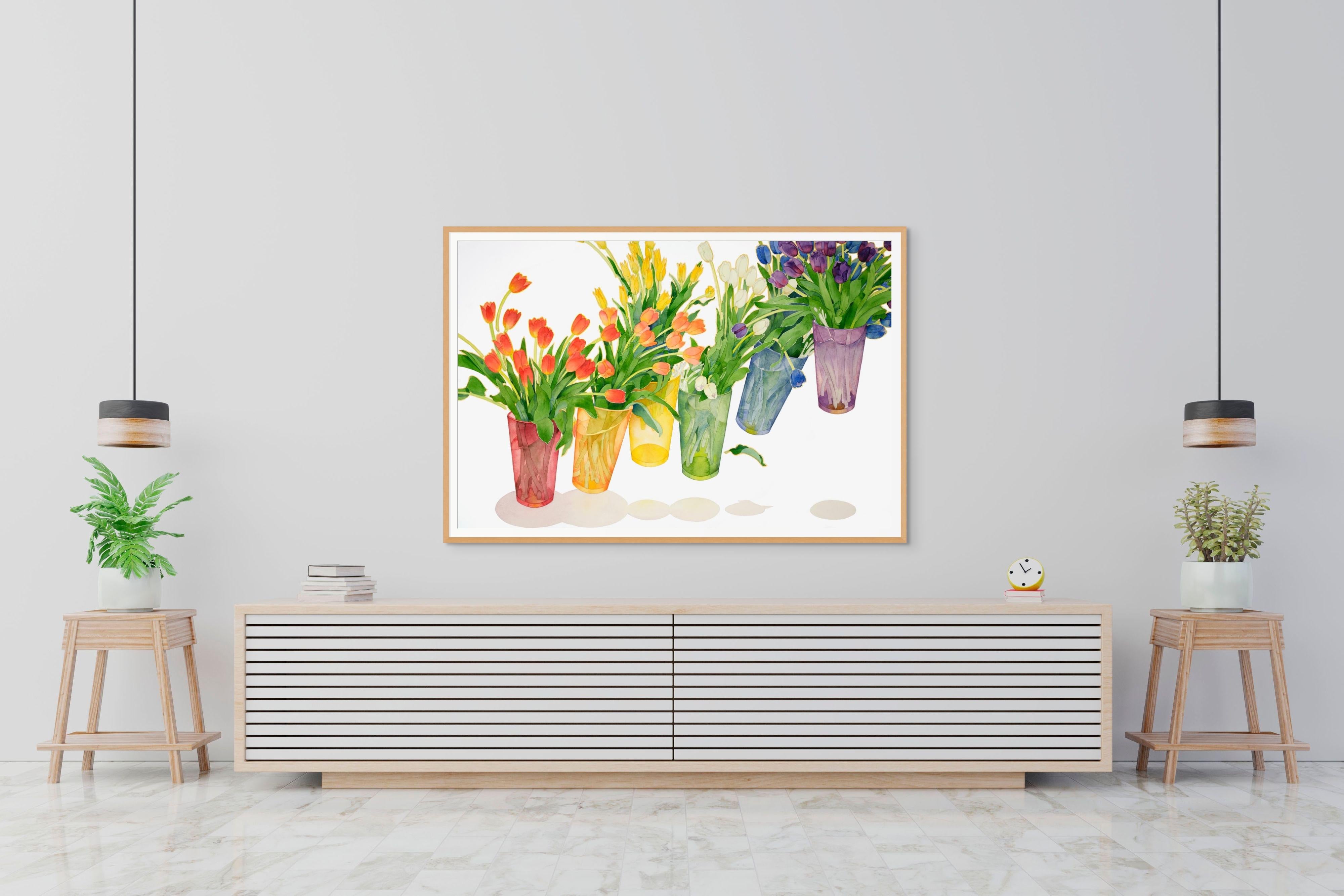Erhöhte Regenbogentulpe – Painting von Gary Bukovnik