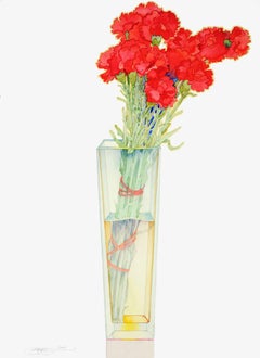 Red Carnations in a tall Vase