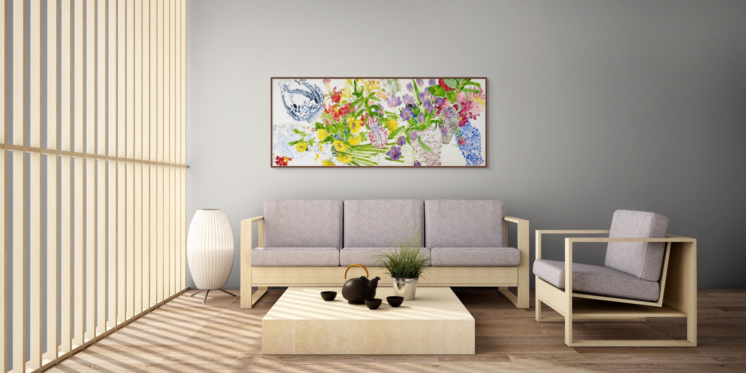 Composición con jarrones tambaleantes - Pantalla I - Painting de Gary Bukovnik