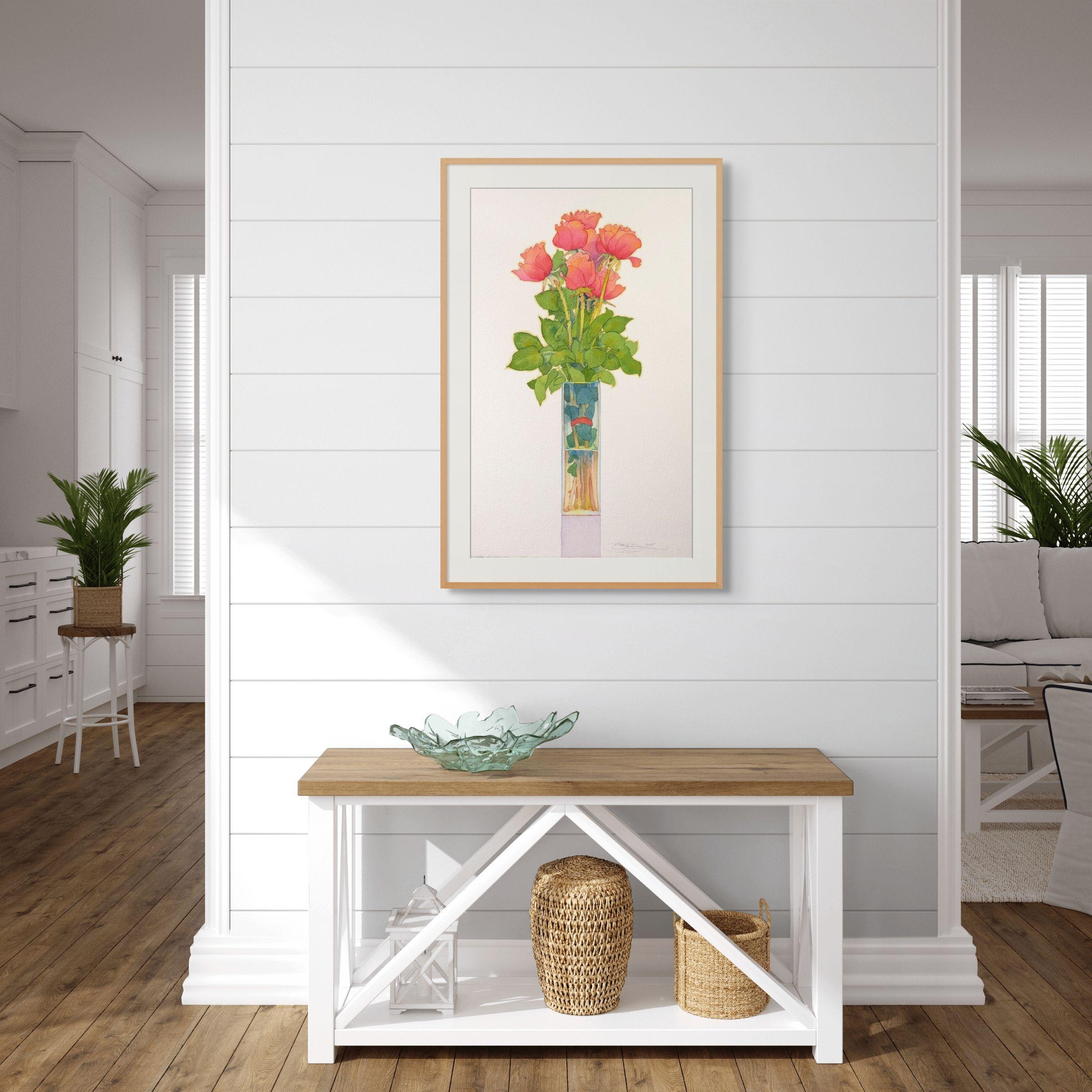 Pink Roses in a Vase - Painting by Gary Bukovnik