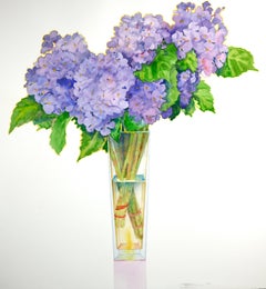 'Hydrangeas' watercolor on paper, professionally framed in light wood