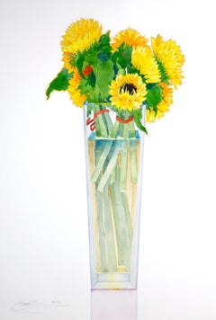 'Large Sunflowers', watercolor on cotton paper, professionally framed