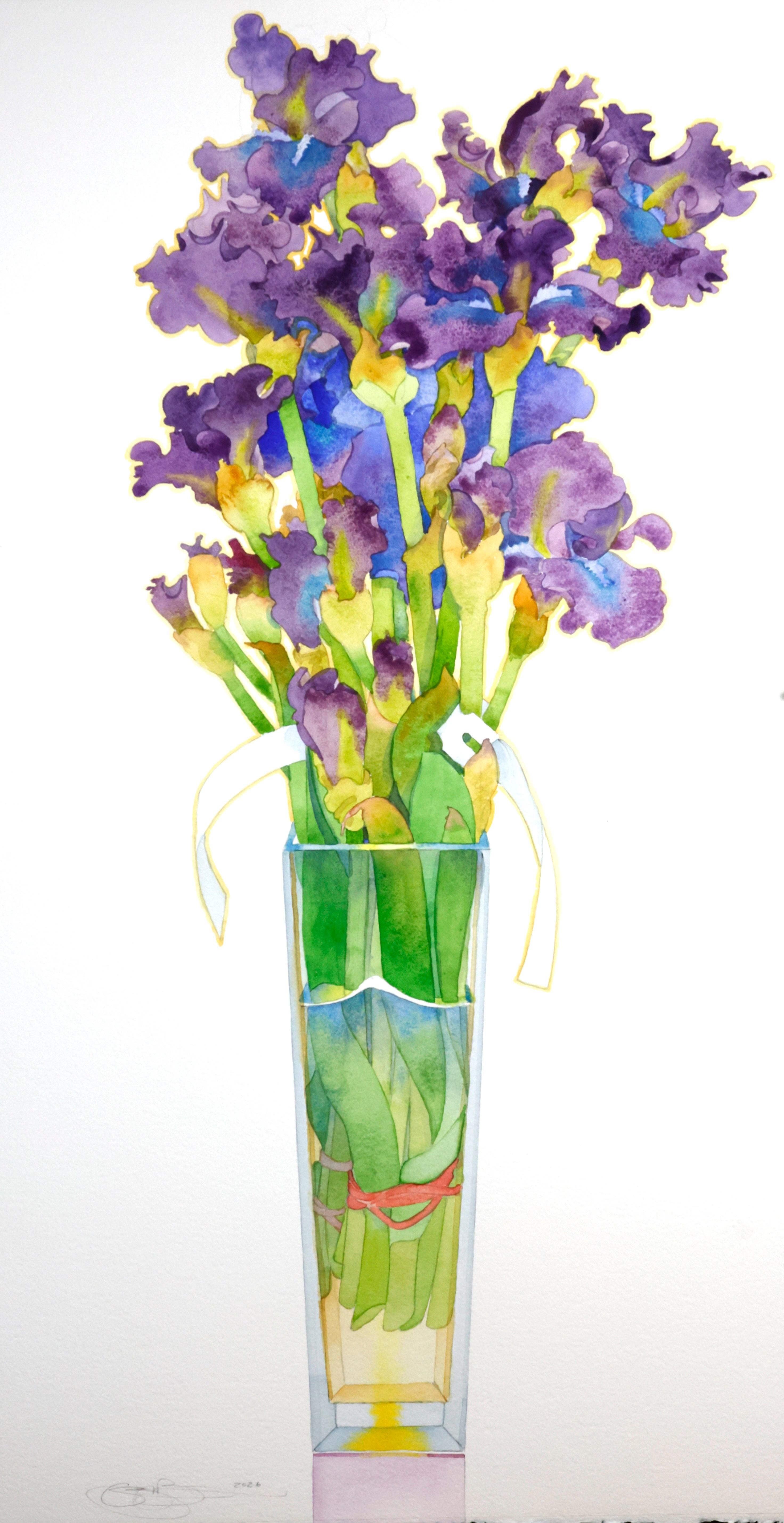 'Bearded Iris', watercolor on paper, professionally framed in light wood