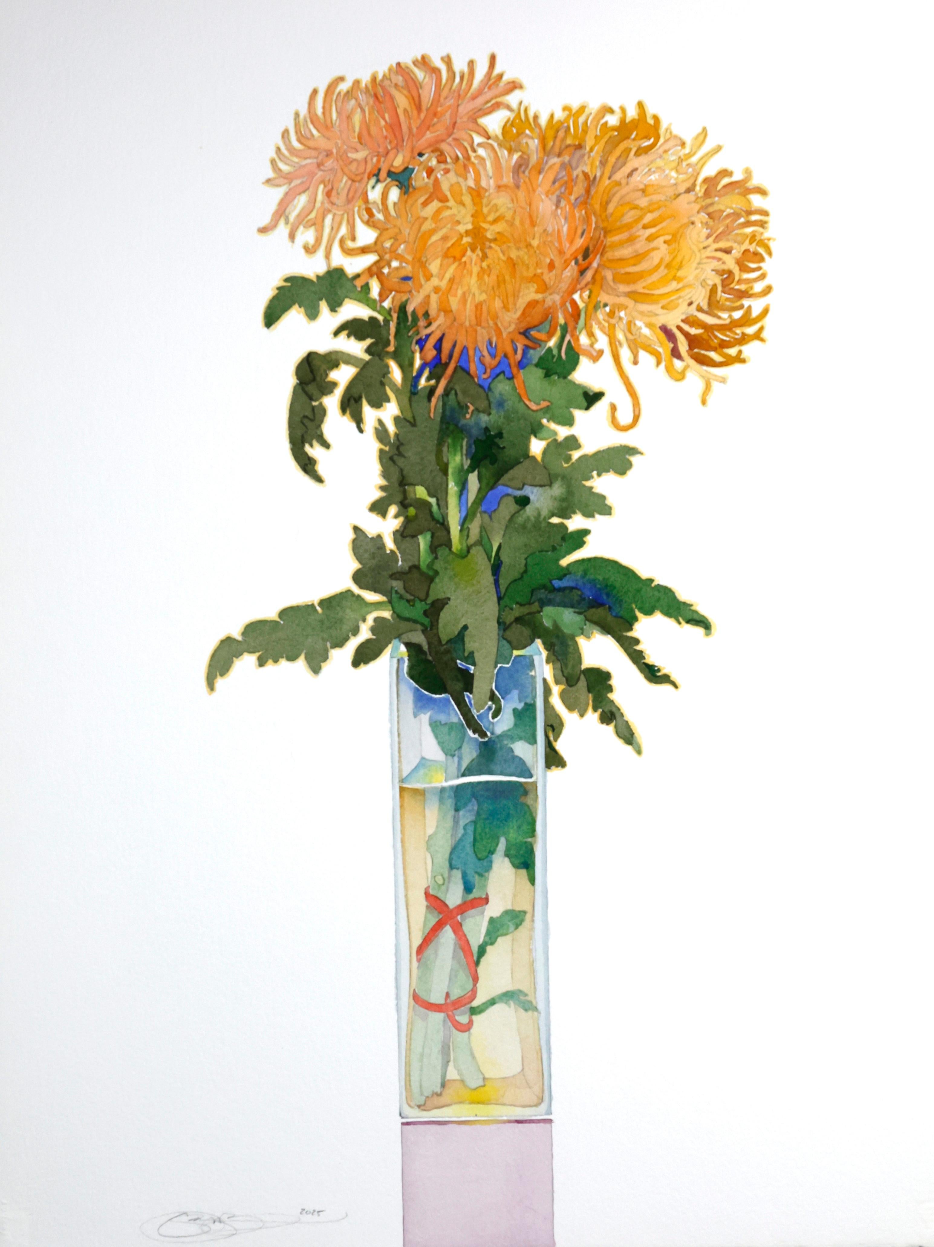 'Spider Mums', watercolor on paper and professionally framed in light wood