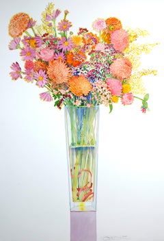 „Opening Flowers“, Aquarell auf Baumwolle, professionell gerahmt
