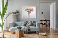 „Oleander in einer hohen Vase“, Aquarell auf Baumwollpapier, professionell gerahmt