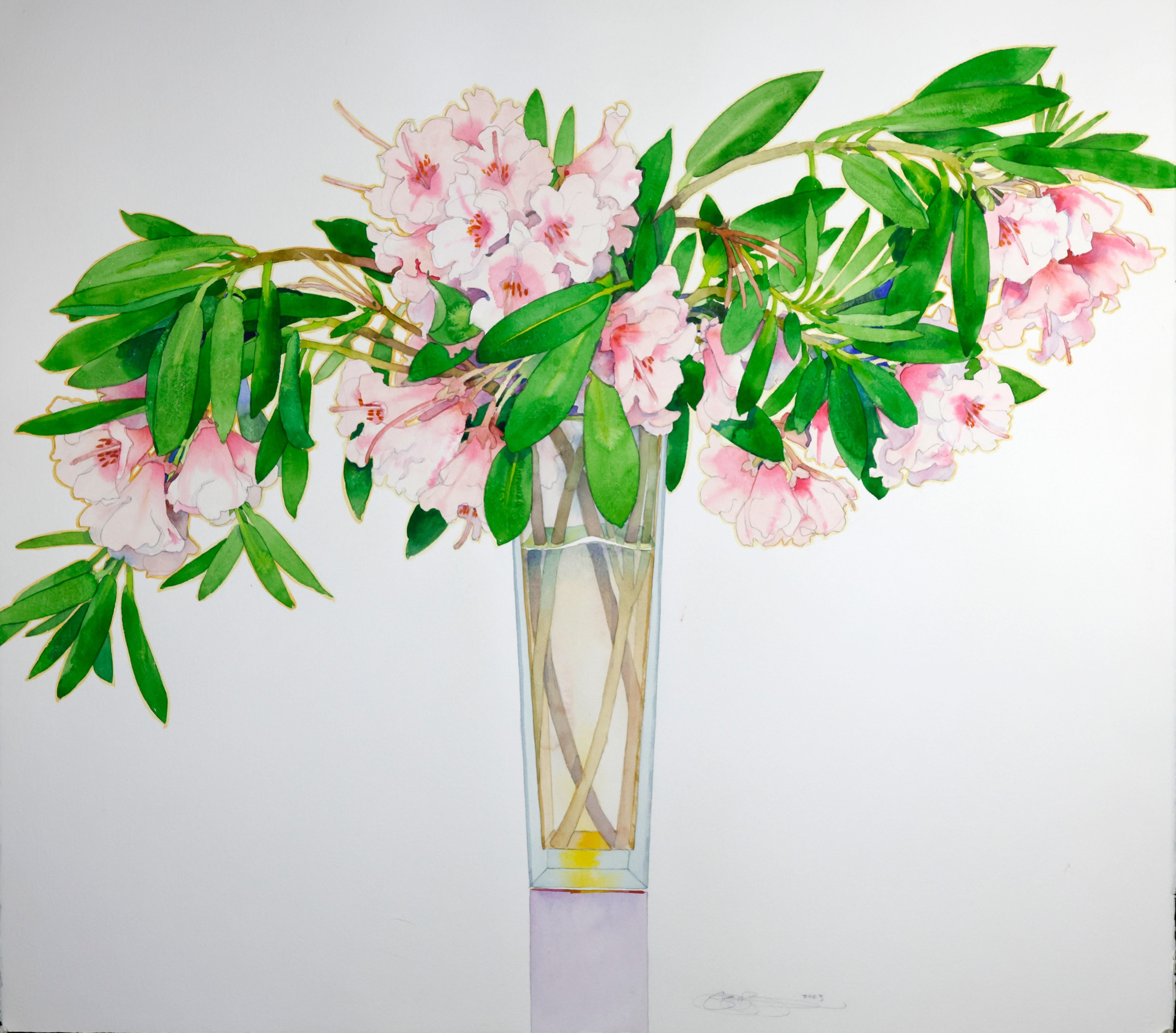 'Pink Rhododendron', watercolor on cotton, professionally framed