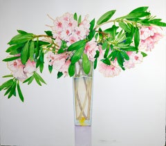 „Pink Rhododendron“, Aquarell auf Baumwolle, professionell gerahmt