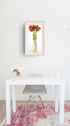 „Anemonen“, Aquarell auf Baumwolle, professionell gerahmt in einem Rahmen aus neutralem Holz