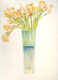Gold Lilies in a tall vase / watercolor
