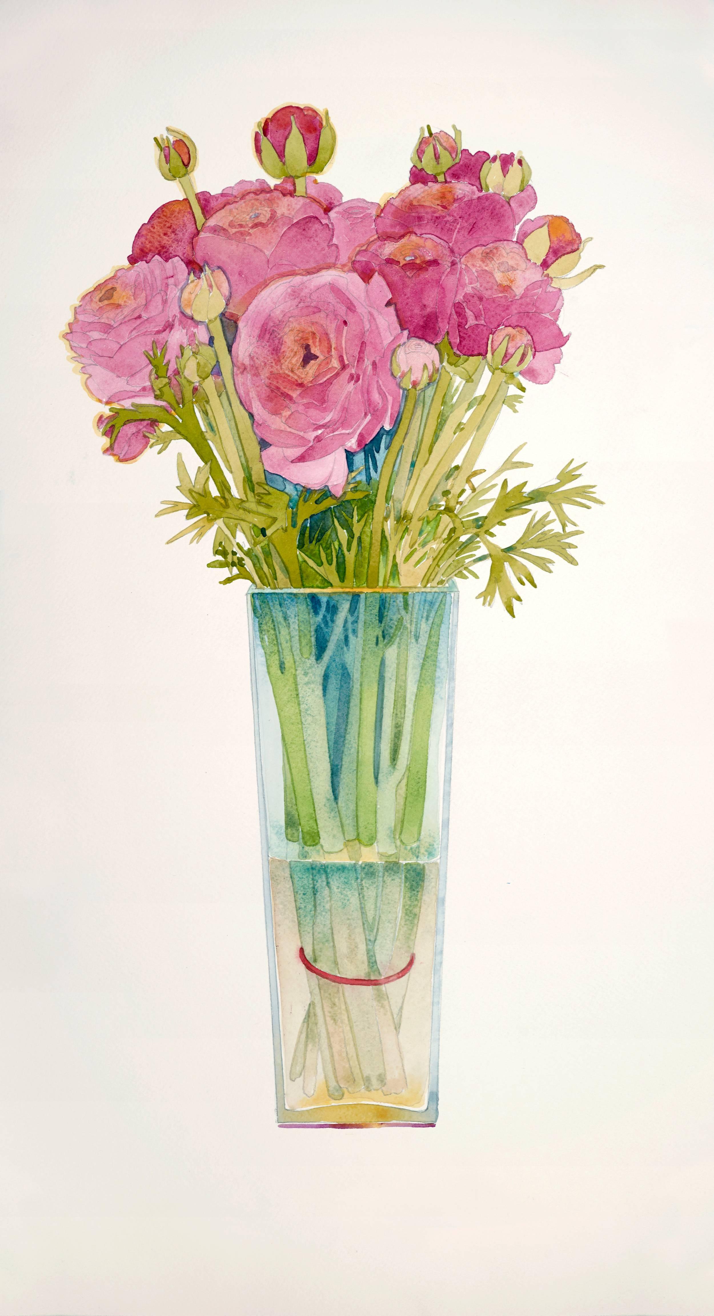 Gary Bukovnik Still-Life Painting - Rinunculas / watercolor