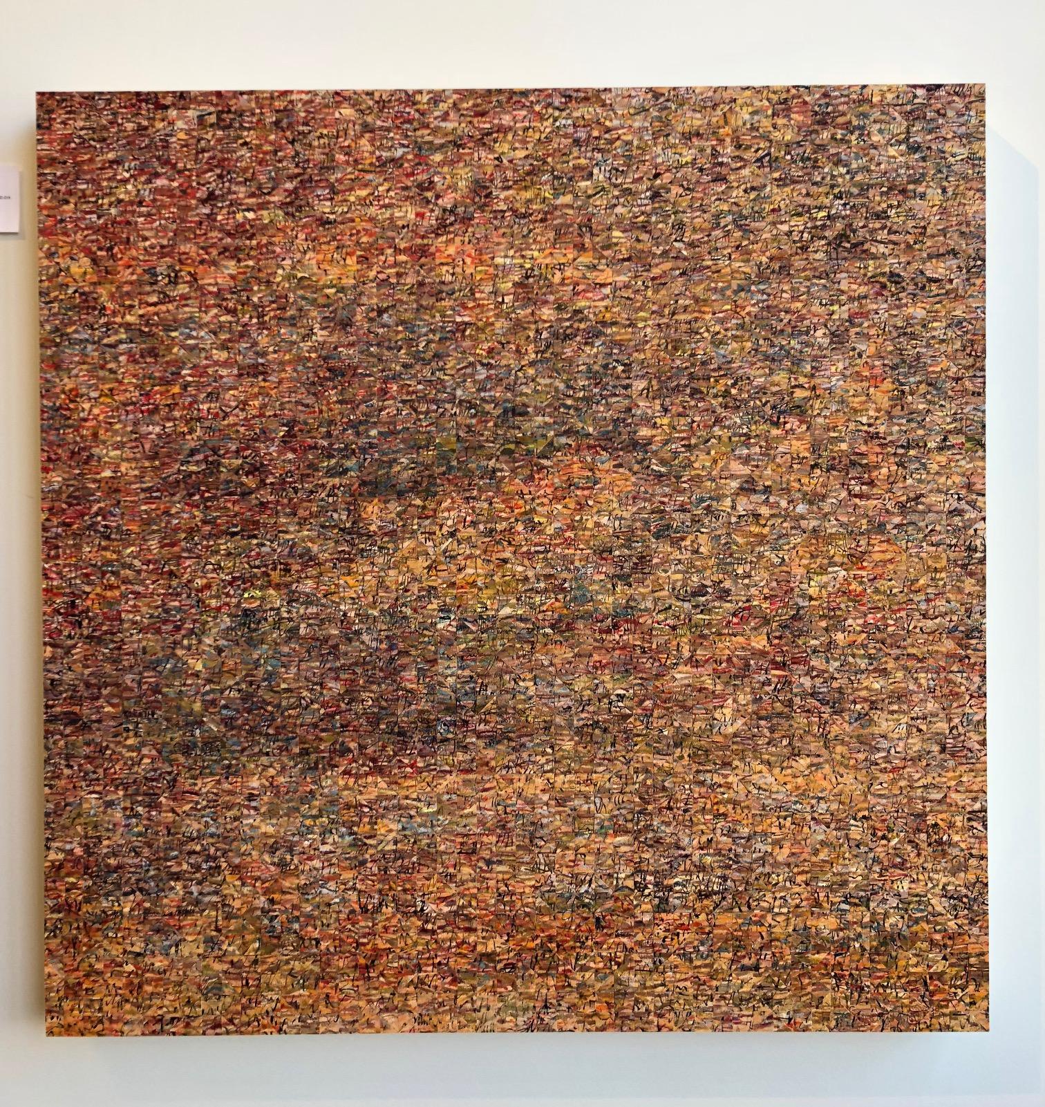 Umbra / mosaic watercolor painting on wood - Brown Abstract Drawing by Irene Zweig