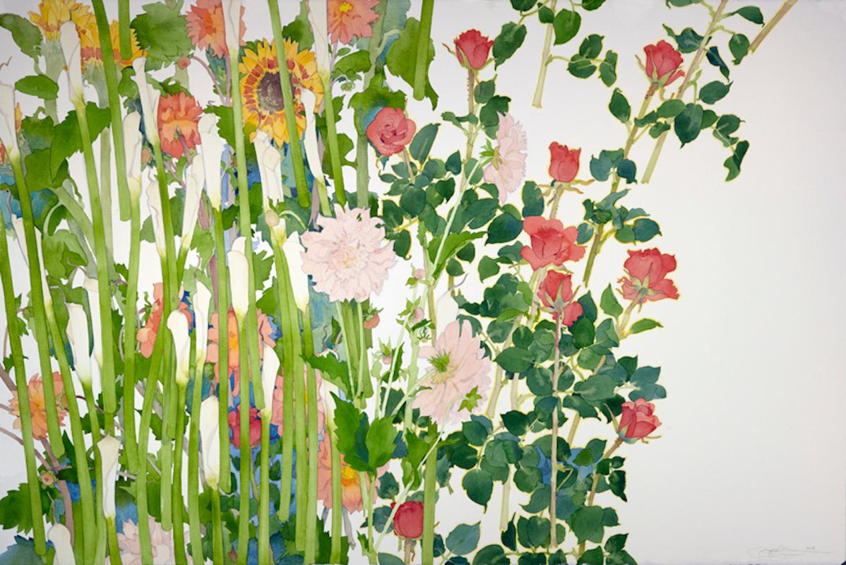 Gary Bukovnik Still-Life - Spring Composition / contemporary floral large watercolor still life framed