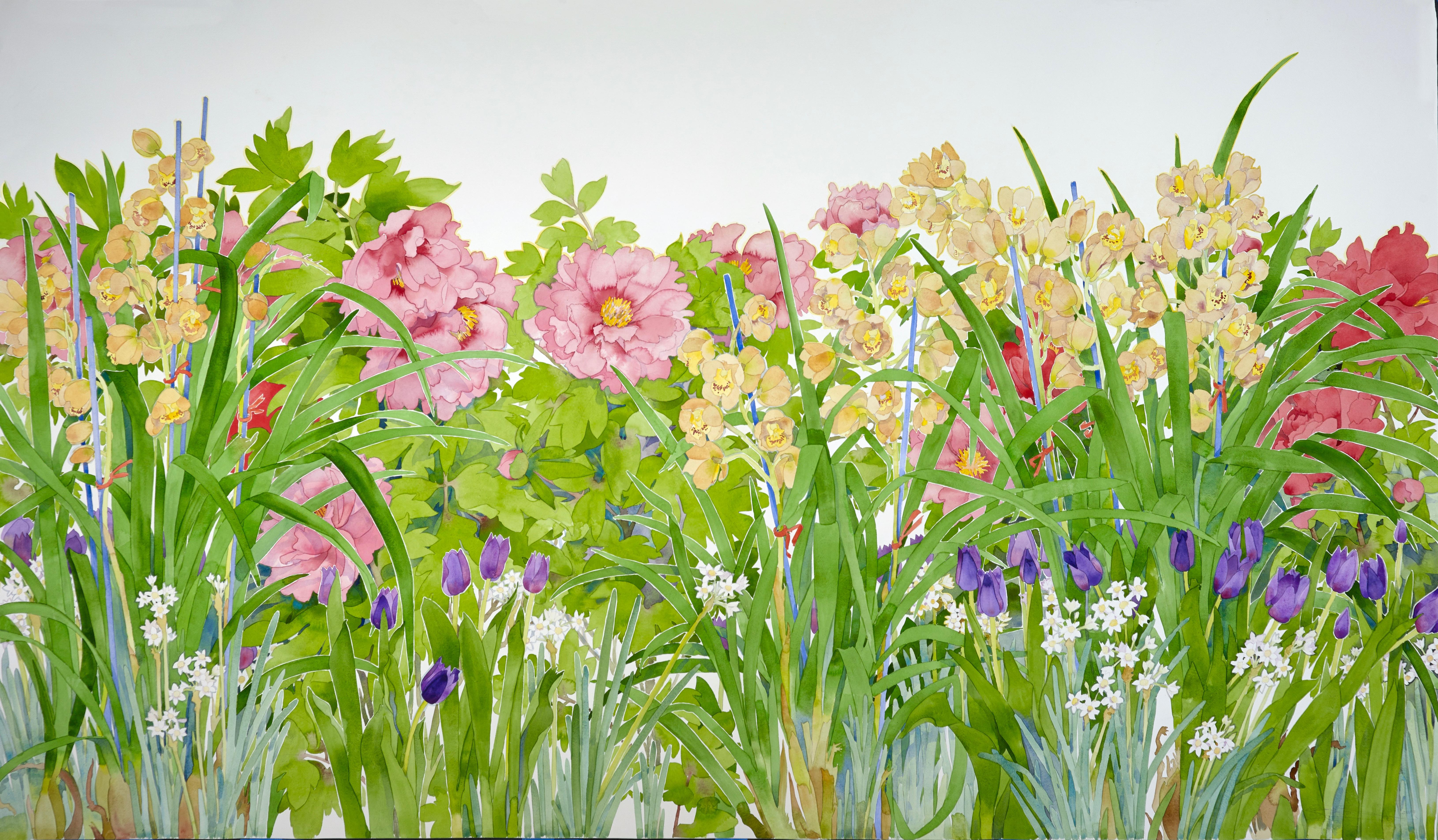 Gary Bukovnik Still-Life - Paradise Garden / large contemporary flower still life 54 x 90 inches