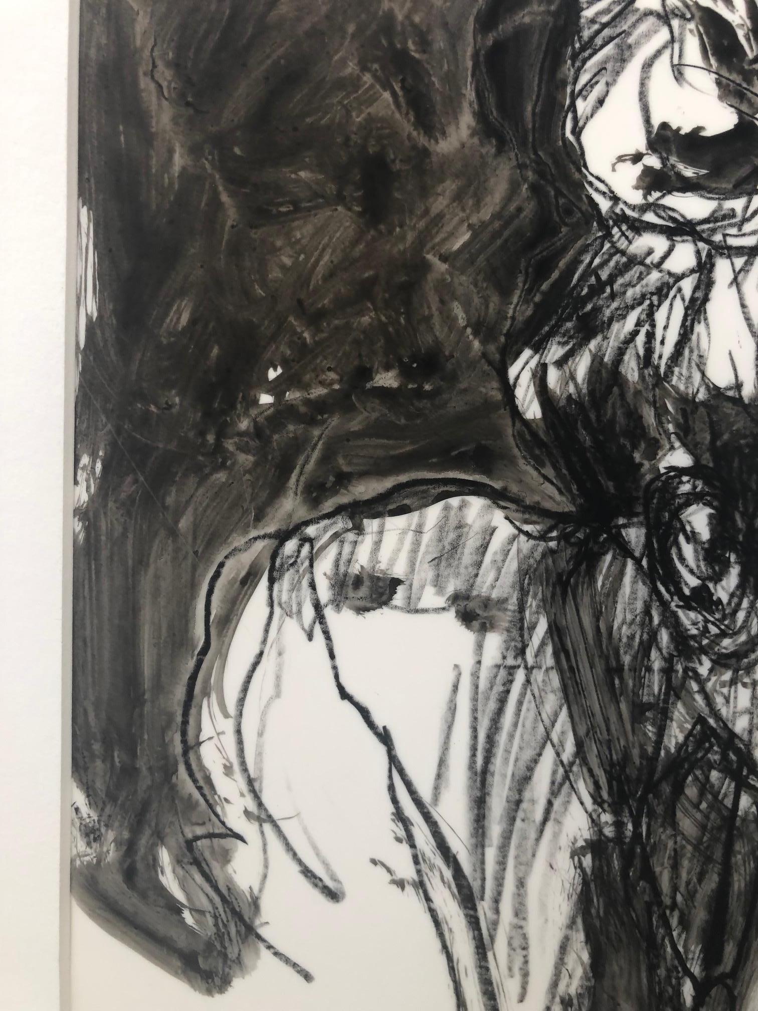 Motherhood Ahead / portrait head drawing, ink, pencil, watercolor, monochrome - Gray Portrait by Kim Frohsin
