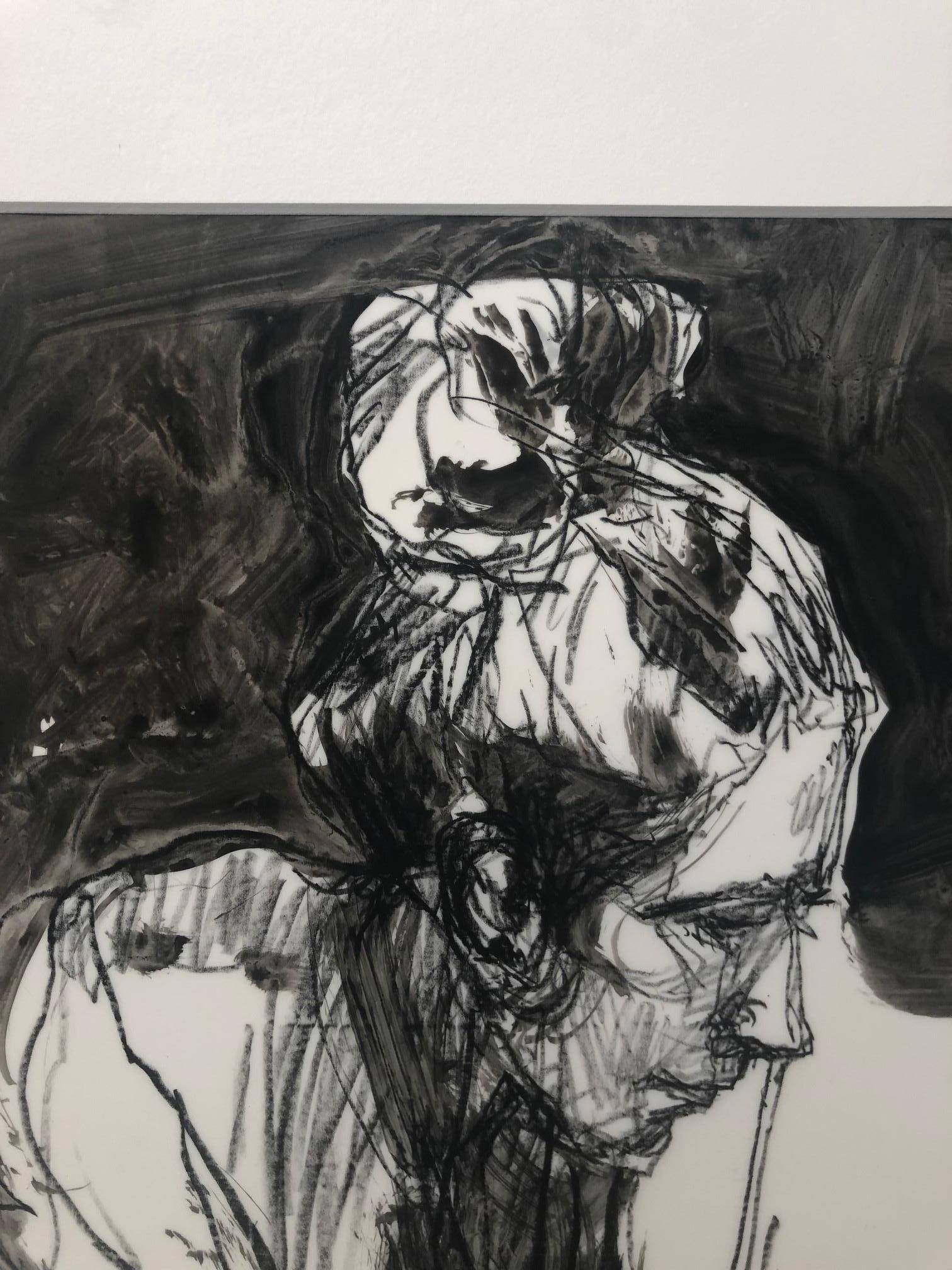 Motherhood Ahead / portrait head drawing, ink, pencil, watercolor, monochrome - Art by Kim Frohsin