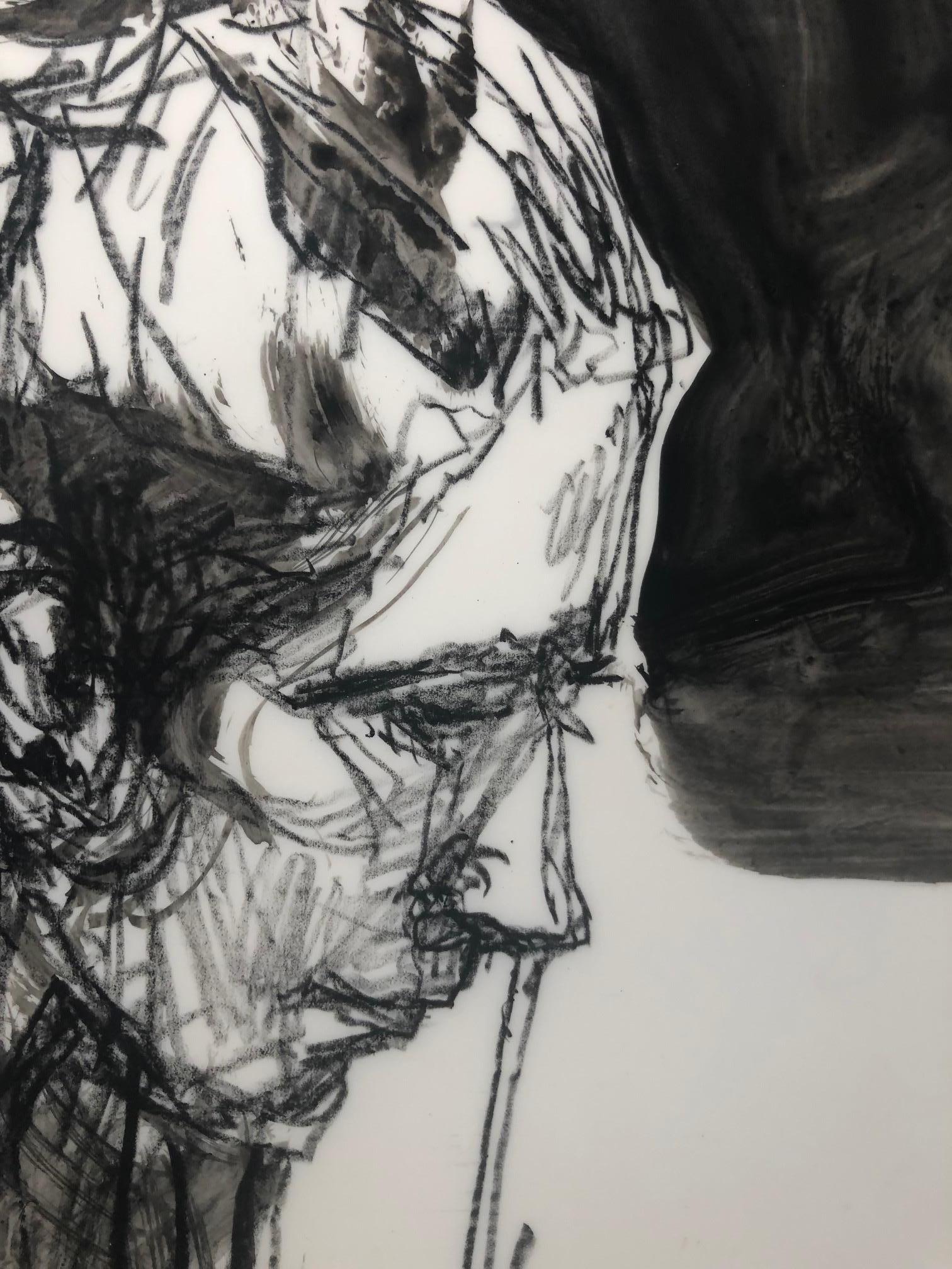 Motherhood Ahead / portrait head drawing, ink, pencil, watercolor, monochrome - Contemporary Art by Kim Frohsin