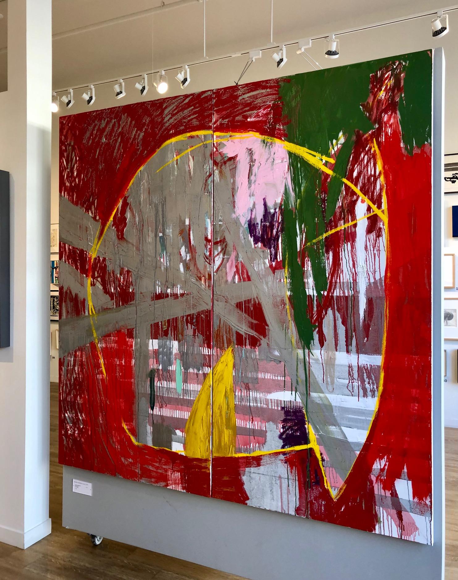Roter Regen - abstraktes expressionistisches Diptychon in Mischtechnik  (Geometrische Abstraktion), Painting, von Javier Arizmendi-Kalb