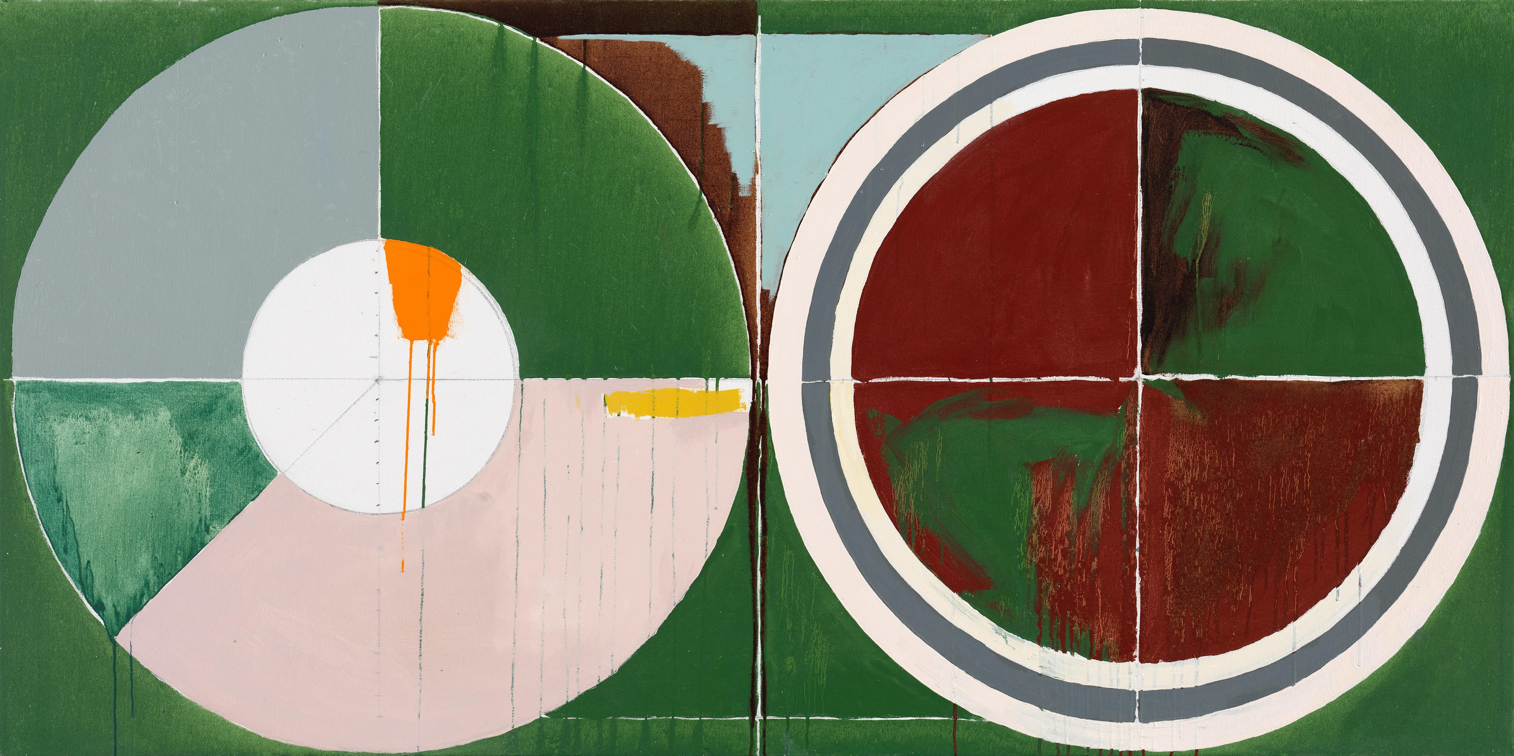 Javier Arizmendi-Kalb Abstract Painting - Landscape No. 3 / abstract geometry, architecture, farmland, 3x6 feet