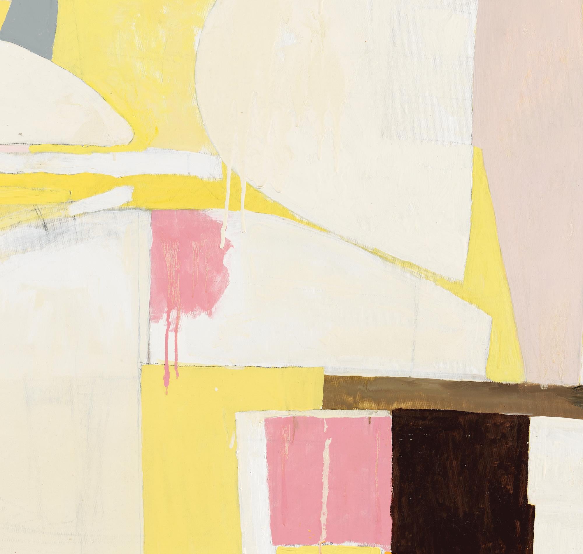 Still Life / abstract expressionistic geometry in soft yellow - White Abstract Painting by Javier Arizmendi-Kalb