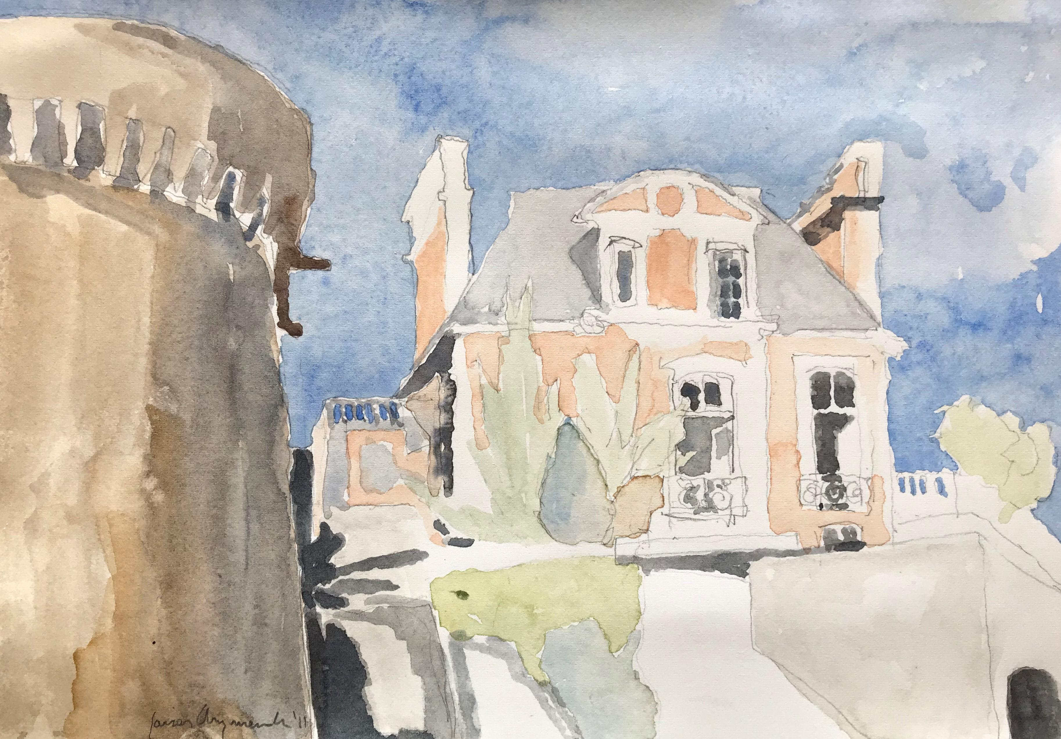 Dinan, France - watercolor, matted in archival sleeve