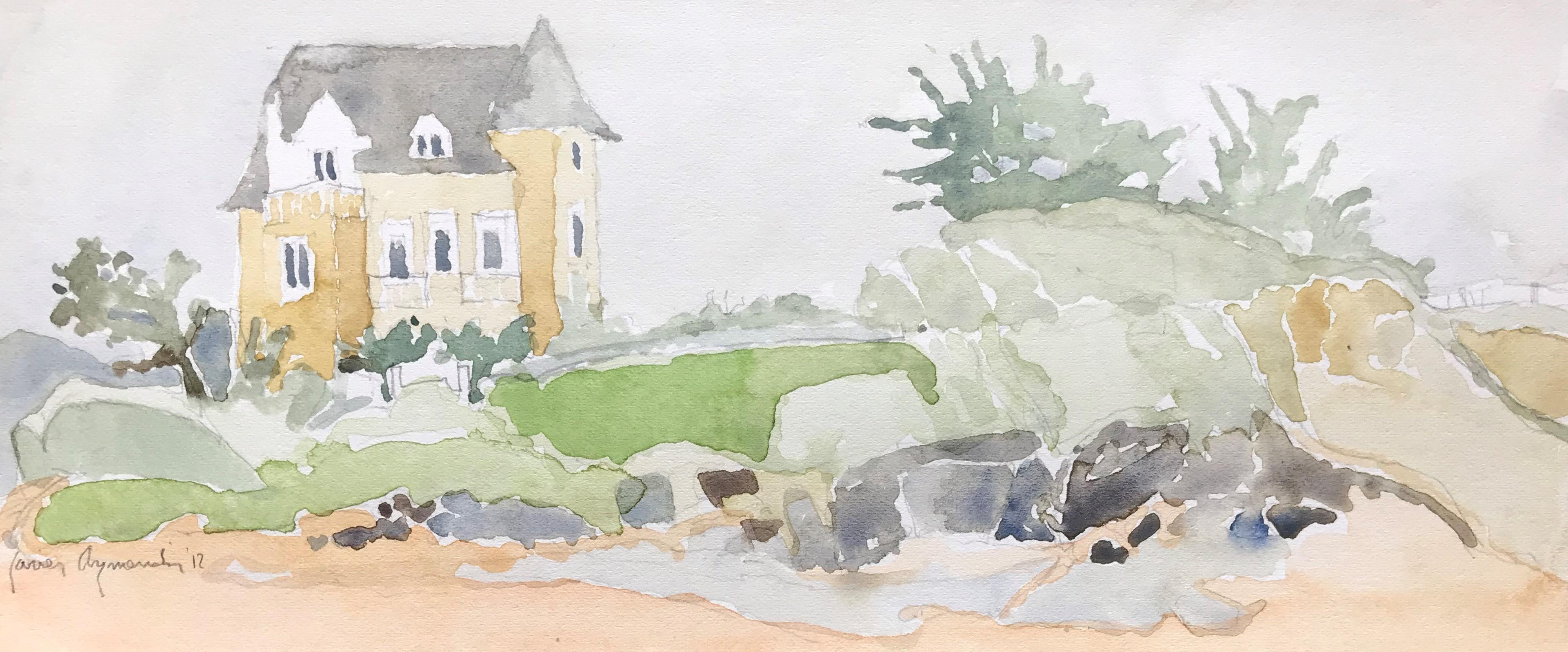 Javier Arizmendi-Kalb Landscape Art – St. Briac, Frankreich – Aquarell, mattiert mit Archivärmeln