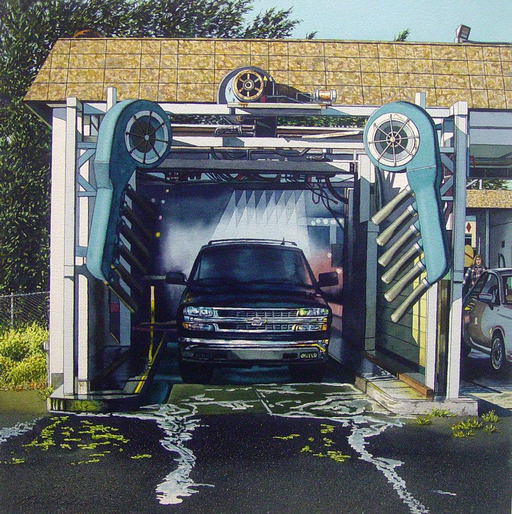 Landscape Art James Torlakson - Aquarelle originale unique « Car Wash » (lave- voiture)