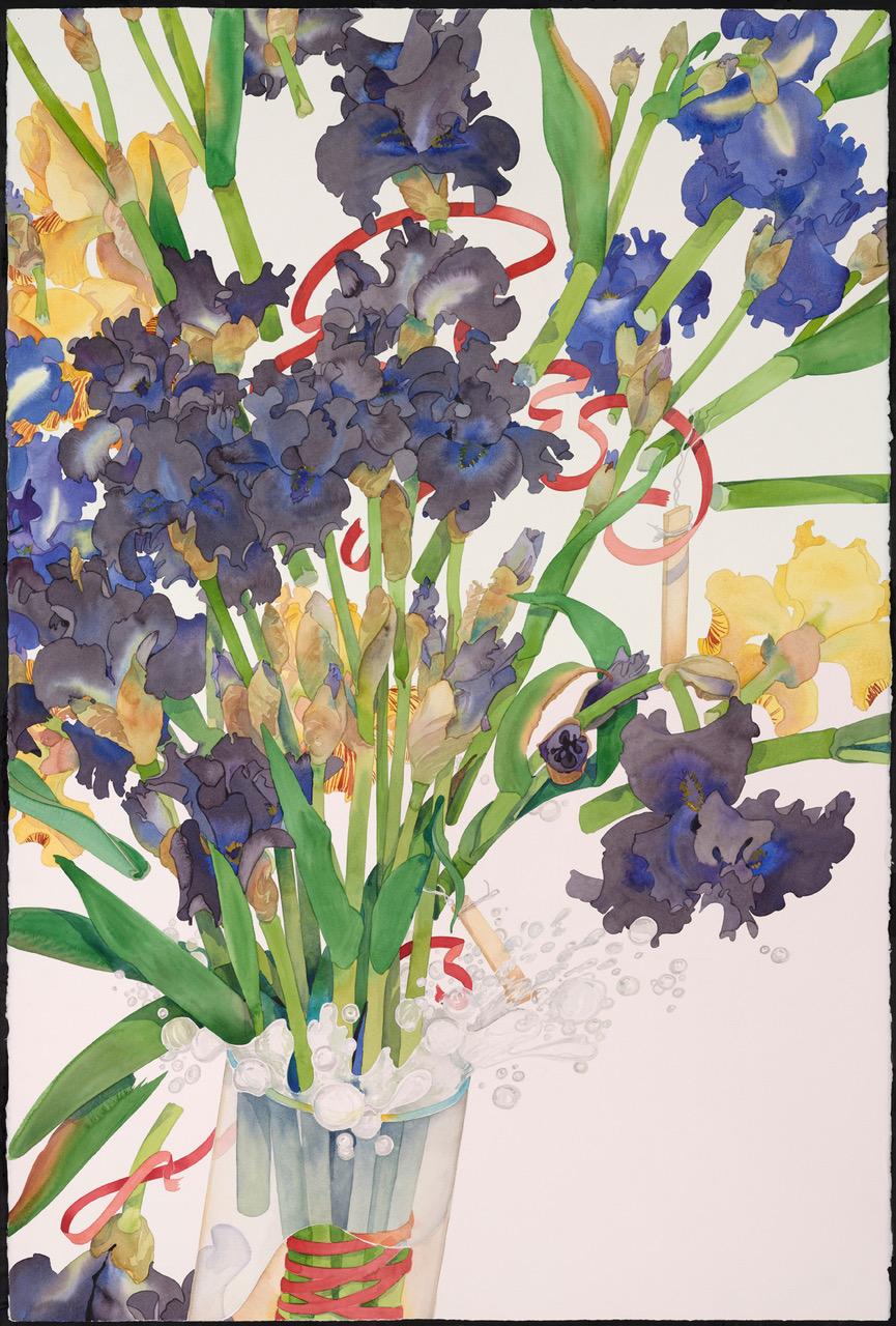 Gary Bukovnik Still-Life - Iris Hense Away / original large contemporary watercolor flowers in color
