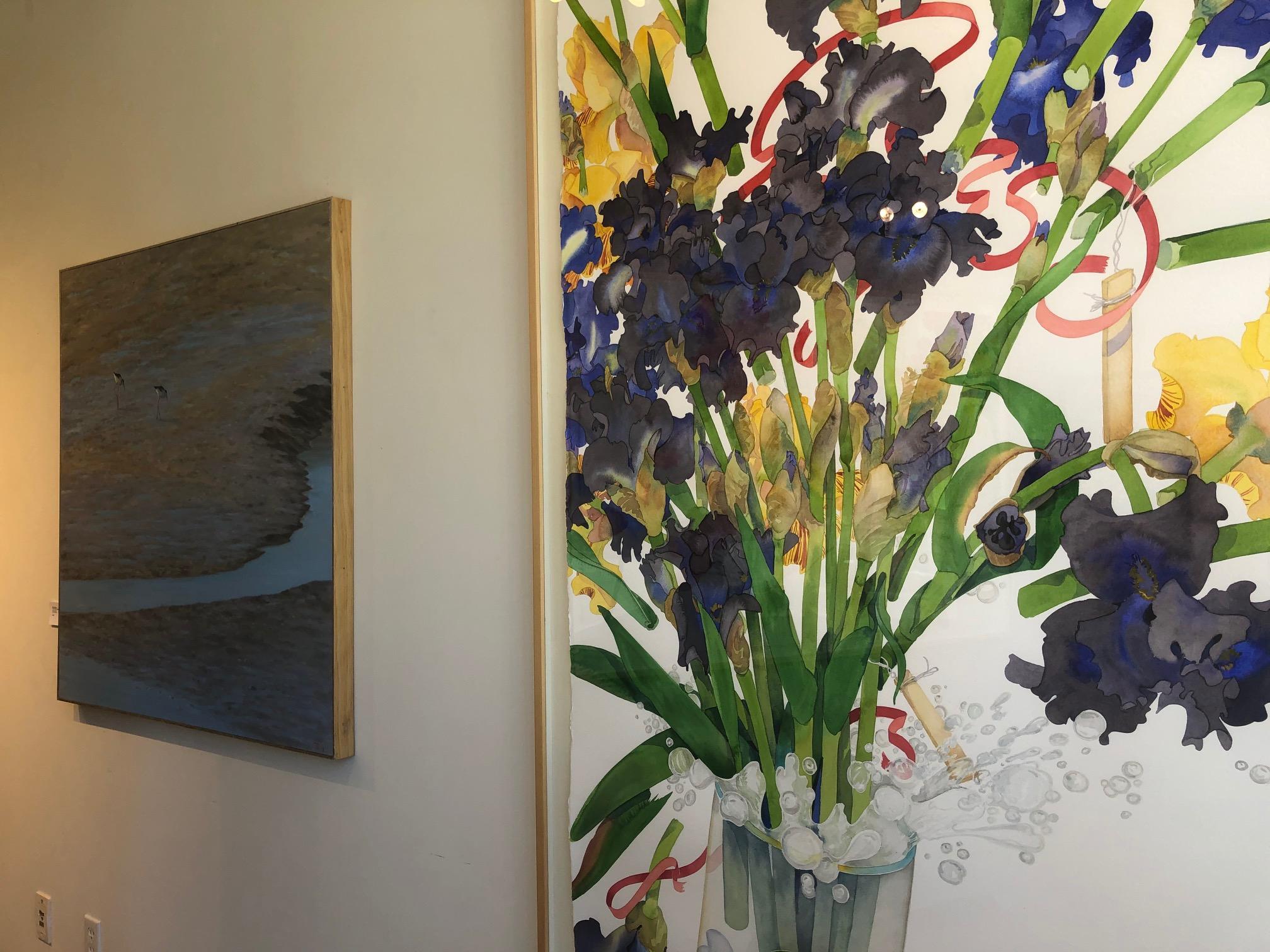Iris Hense Away / original large contemporary watercolor flowers in color - Art by Gary Bukovnik
