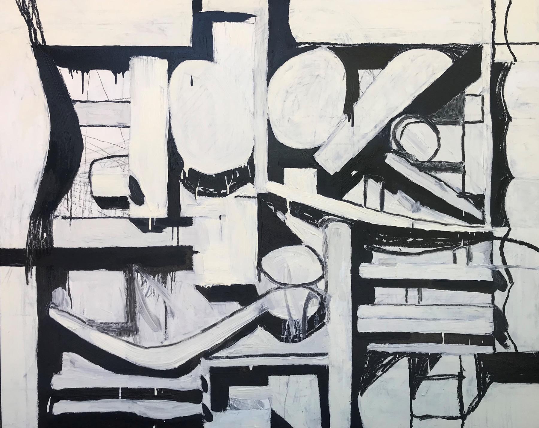 Excavation - monochrome geometric abstraction - Painting by Javier Arizmendi-Kalb