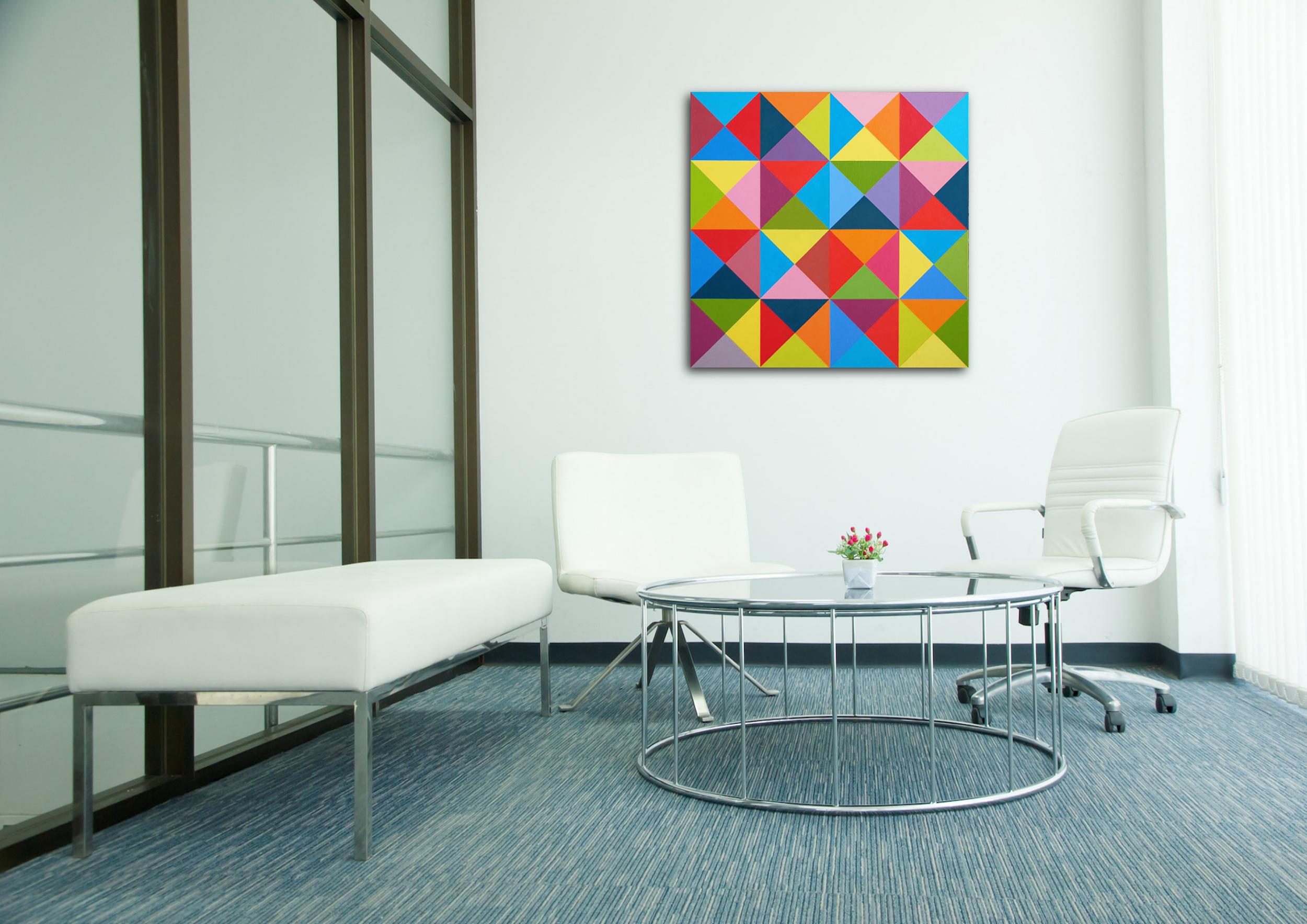 Vivace“ – mehrfarbiges, lebendiges Ölgemälde (Orange), Interior Painting, von Jill  Keller Peters