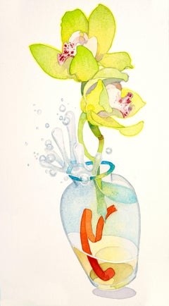 Excited Orchids / CUSTOM watercolor 18 x 12 inches framed/ 