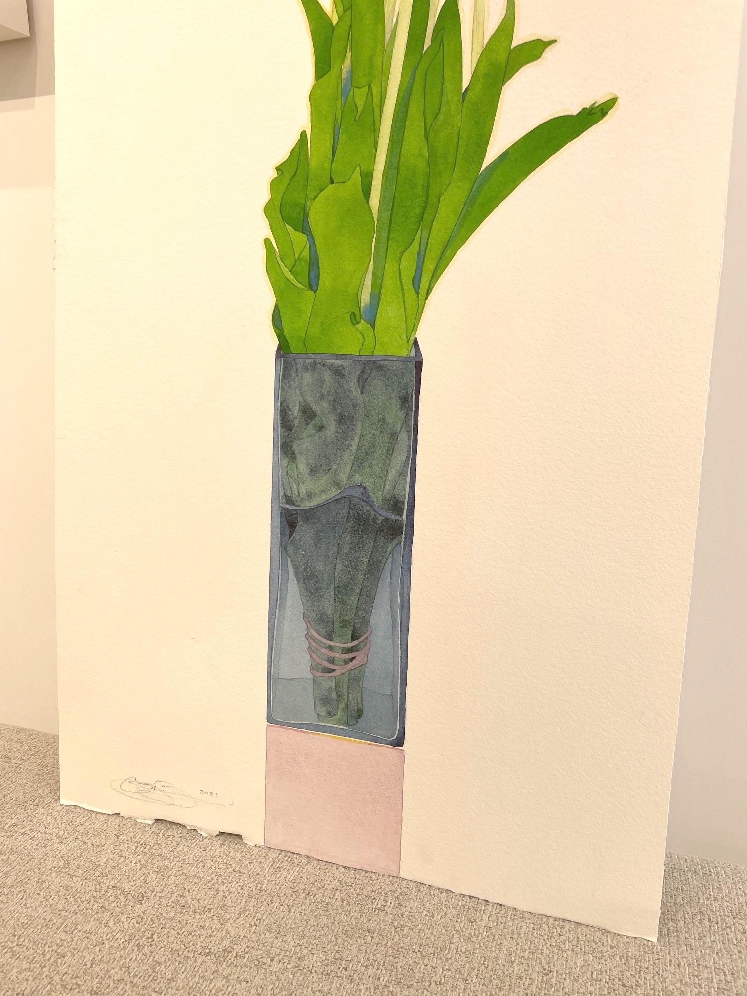 „Tall Tulips“ maßgeschneidertes Aquarell (Beige), Still-Life, von Gary Bukovnik