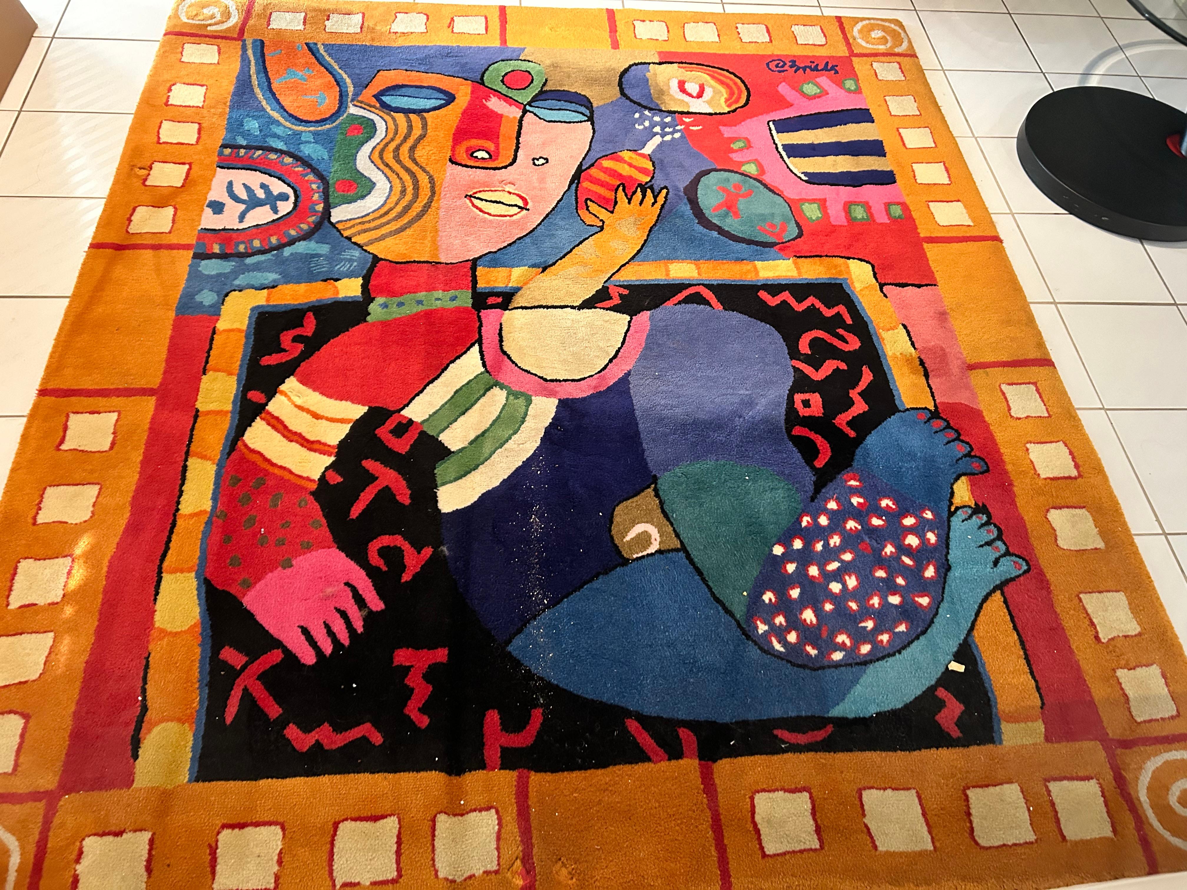 Alfombra Artística Contemporánea Pop de Lana Estilo Cobra Salto de Alegría Clemens Briels