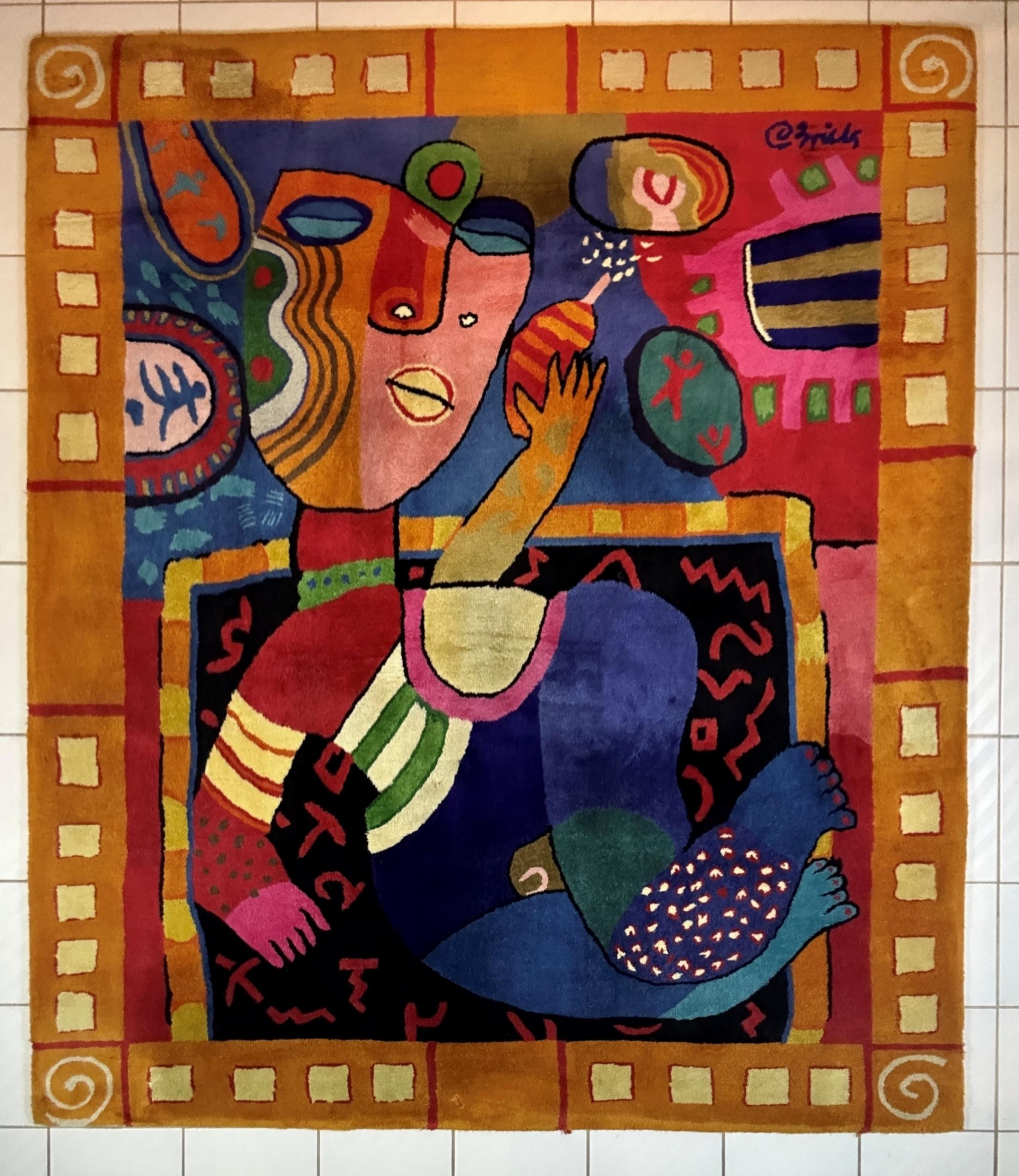 Alfombra Artística Contemporánea Pop de Lana Estilo Cobra Salto de Alegría Clemens Briels en venta 2
