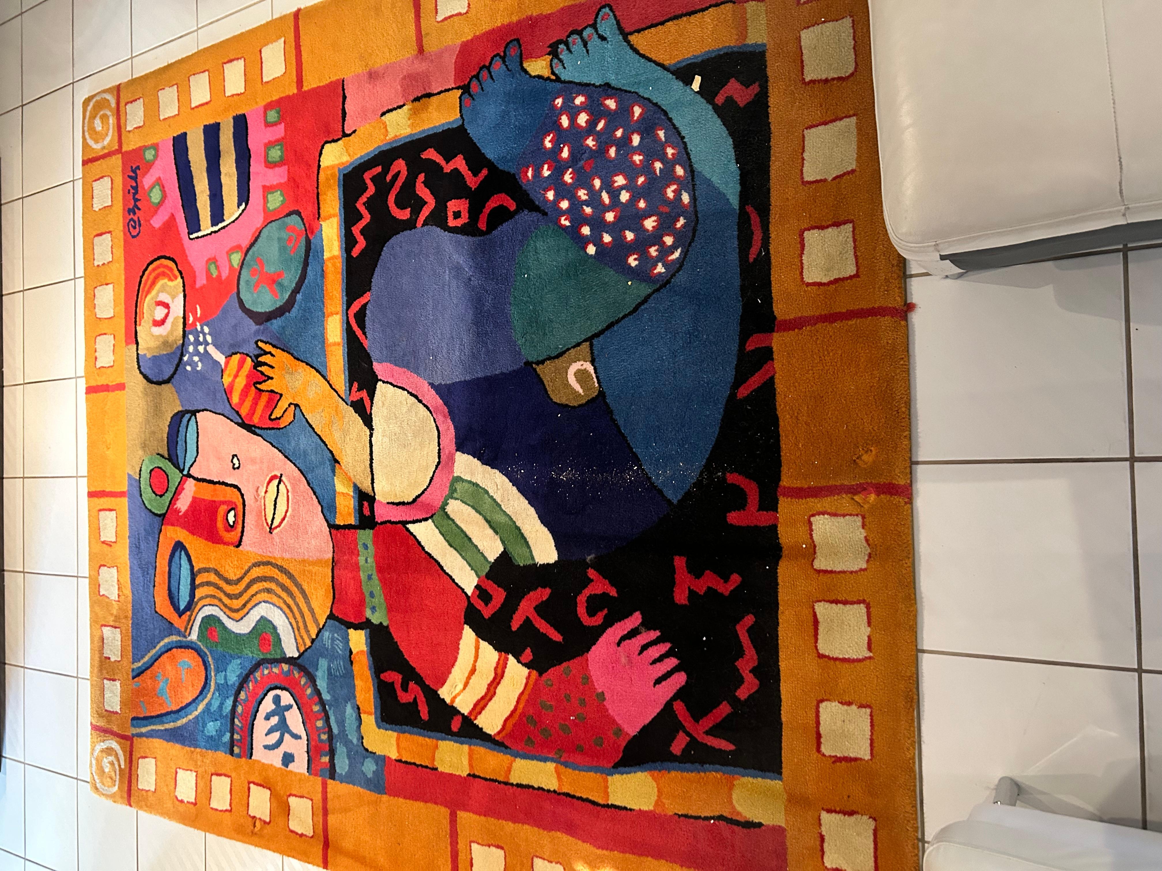 Alfombra Artística Contemporánea Pop de Lana Estilo Cobra Salto de Alegría Clemens Briels en venta 3