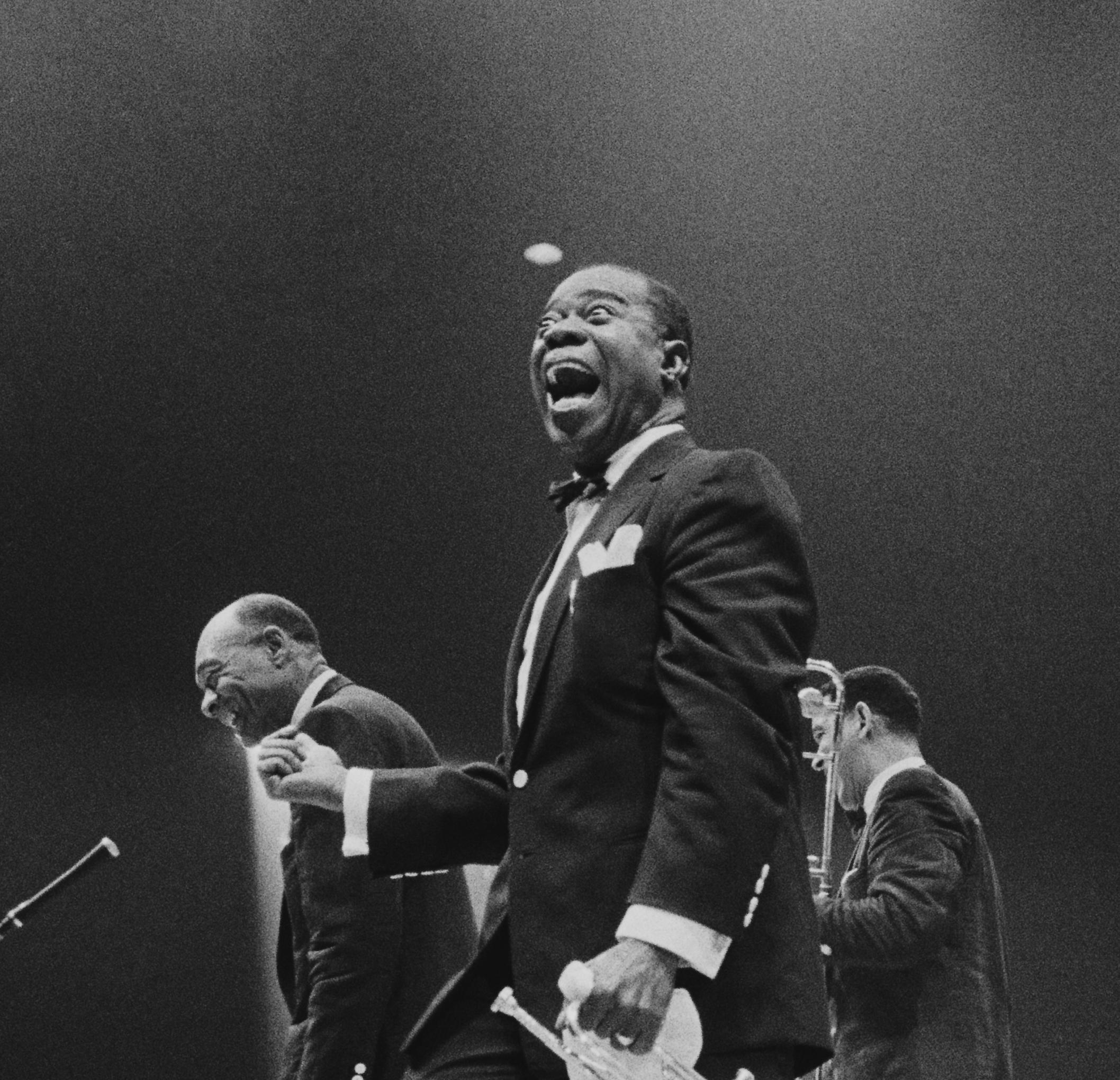 Louis Armstrong On Stage - Giant Oversize Limited Edition Silver Gelatin Print  - Photograph by Haywood Magee