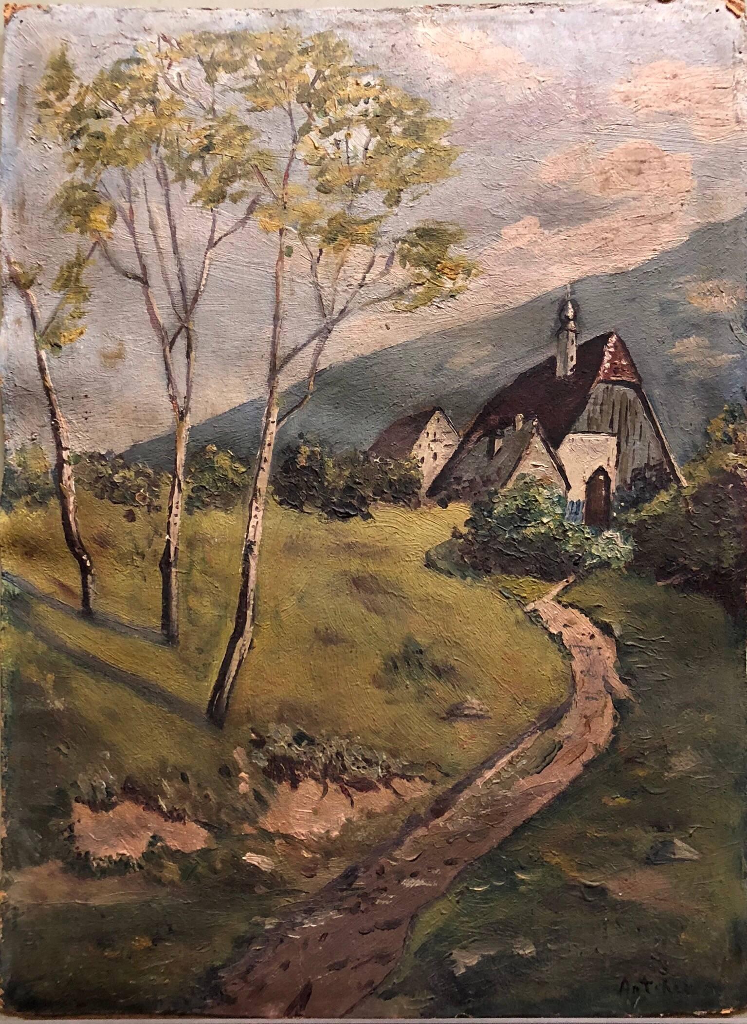 Isaac Antcher Landscape Painting - Ecole De Paris Landscape Village Farmhouse Oil Painting