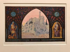 Rare Judaica Jerusalem Bezalel Zeev Raban Chromolithograph (made in Palestine)